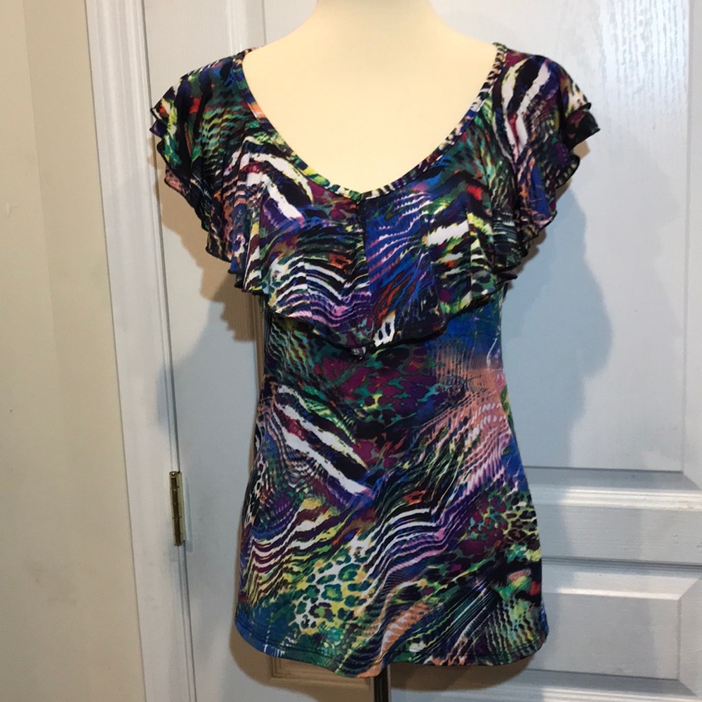 Rachel, Rachel Ruffle neckline, flutter sleeve top M